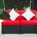 YFbiubiulife 2 Piece Outdoor PE Wicker Rattan Patio Couch with Washable Cushion and 2 Pillow Sectional Conversation Set (Red)