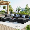 BEKAY 8-Pieces Patio Furniture Set Sectional Couch with 2 Ottomans Coffee Table Corner Sofa 4 Single Sofa Anti Slip Feet Waterproof Sofa for Garden