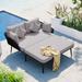 Outdoor 2-Person Patio Daybed with Woven Nylon Rope Backrest Patio Curved Sofa Daybed Sunbed with Cushions and Pillows