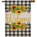 HGUAN Welcome Sunflower Garden Flag Vertical Double Sided Buffalo Check Plaid Rustic Farmhouse Flag Yard Outdoor Decoration 12x18 Inch