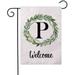 HGUAN Welcome Decorative Garden Flags with Letter P/Olive Wreath Double Sided House Yard Patio Outdoor Garden Flags Small Garden Flag 12x18 Inch