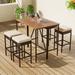 Outdoor Dining Table Set Modern Multi-Function 5-Piece Wood Bar Height Table And Four Stools with Cushions Garden Foldable All-Weather Patio Furniture Wood