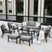 HOOOWOOO Outdoor 6 Piece Modern Conversation Set with 3 Seat Sofa 2 PCS All-Weather Wicker Chair Tempered Glass Top Table and Ottoman Footstool Dark Grey Cushions