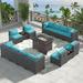 Outdoor Patio Furniture Set 14 Pieces Outdoor Furniture All Weather Patio Sectional Sofa PE Wicker Modular Conversation Sets with Coffee Table 12 Chairs & Seat Clips(Sand)