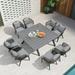 LEAF 11 Pieces Patio Dining Sets All-Weather Wicker Outdoor Patio Furniture with Table All Aluminum Frame for Lawn Garden Backyard Deck Outdoor Dining Sets with Cushions and Pillows Grey