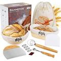 Banneton Bread Proofing Basket Set of 2 - Proofing Baskets 10 Oval and 9 Round Rattan Sourdough Bread Baking Supplies with Bread Lame Dough Scrapers Linen Liner Dough Whisk & Bread Bag