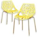 xrboomlife Modern Yellow Dining Chairs Set of 4 Birch Sapling Style Chairs for Dining Room Hotels Restaurants Indoor Outdoor Stackable Comfortable Kitchen Chairs with Gold Legs (4 Ye