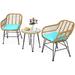 xrboomlife 3 Pieces Rattan Bistro Set with Steel Frame Round Coffee Table Soft Cushions Rattan Bistro Set