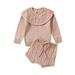 Luethbiezx Cute Baby Girls 2-piece Outfit featuring Long Sleeve Doll Collar Sweater and Knit Shorts