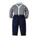 Hfyihgf Toddler Dress Suit Kids Baby Boys Formal Gentleman Clothes Sets Bow Ties Shirts + Suspenders Pants Outfits(Dark Blue 4-5 Years)