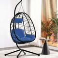 Hanging Chair Swing Egg Chair Outdoor Rattan Egg Swing Chair Heavy Duty Hammock Chair with Stand Cushion and Pillow Steel Frame Loading 300lbs for Indoor Outdoor Bedroom Patio Garden B053