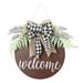 YOLOKE Welcome Sign for Front Door Decor for Farmhouse Porch Rustic Welcome Wreaths with Stapled Greenery Round Wooden Hanging Housewarming Gift for Home Outdoor Indoor