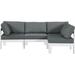 Ebern Designs Quintarius 90" Wide Outdoor Right Hand Facing Patio Sectional w/ Cushions Metal in Gray/White | 34 H x 90 W x 60 D in | Wayfair