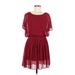 Lush Casual Dress - DropWaist Crew Neck Short sleeves: Burgundy Solid Dresses - Women's Size Medium