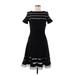 Tadashi Shoji Casual Dress - A-Line High Neck Short sleeves: Black Solid Dresses - Women's Size Medium