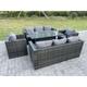 8 places osier rotin mobilier de jardin Table montante set gris foncé mixte - Fimous