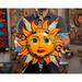 Bungalow Rose Devyne Mexican Talavera Pottery Sun Face Wall Art Large Indoor Outdoor Garden Art, Ceramic in Yellow | 19 H x 19 W x 3.5 D in | Wayfair