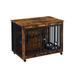 Tucker Murphy Pet™ (rustic )furniture Style Dog Crate Side Table w/ Feeding Bowl, Wheels, Three Doors in Brown | Wayfair