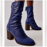 Free People Shoes | Free People Elle Boot Chunky Block Heel Rinsed Navy Size 41 Us Size 11 | Color: Blue | Size: 11