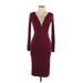 Forever 21 Casual Dress - Midi V-Neck 3/4 sleeves: Burgundy Solid Dresses - Women's Size Large