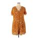 Trixxi Casual Dress - Mini V-Neck Short sleeves: Orange Print Dresses - Women's Size 2X