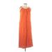Linda Lundstrom Casual Dress - Midi Scoop Neck Sleeveless: Orange Solid Dresses - Women's Size 6