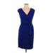 Connected Apparel Casual Dress - Party V-Neck Sleeveless: Blue Print Dresses - Women's Size 14