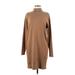 MICHAEL Michael Kors Casual Dress - Sweater Dress Turtleneck Long sleeves: Brown Solid Dresses - Women's Size Medium