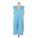 Lands' End Casual Dress - Shift V Neck Sleeveless: Blue Print Dresses - Women's Size Large