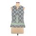 Crown & Ivy Sleeveless Blouse: Blue Print Tops - Women's Size Large Petite - Print Wash