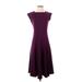 Lands' End Casual Dress - A-Line Crew Neck Short sleeves: Purple Solid Dresses - Women's Size X-Small