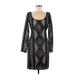 BCBGMAXAZRIA Casual Dress - Mini Scoop Neck Long sleeves: Black Print Dresses - Women's Size Medium