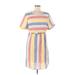 Ces Femme Casual Dress - Shift Scoop Neck Short sleeves: Yellow Stripes Dresses - Women's Size Medium