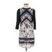 Zara Casual Dress - Shift Crew Neck 3/4 sleeves: Black Floral Dresses - Women's Size Small