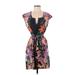 Collective Concepts Casual Dress - Mini Plunge Short sleeves: Purple Floral Dresses - Women's Size Small