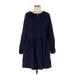 Universal Thread Casual Dress - Mini Crew Neck Long sleeves: Blue Solid Dresses - Women's Size Large