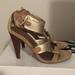 Nine West Shoes | Nine West Tan/Gold Ankle Strap Heels Size 7.5 | Color: Gold/Tan | Size: 7.5