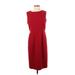Kasper Casual Dress - Sheath Crew Neck Sleeveless: Burgundy Print Dresses - New - Women's Size 6