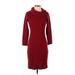 Sandra Darren Casual Dress - Sweater Dress High Neck 3/4 sleeves: Burgundy Solid Dresses - Women's Size Small