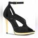 Michael Kors Shoes | Michael Kors Becky Ankle Strap Heels Suede Dress Sandals In Black Size | Color: Black/Gold | Size: 9