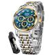 OLEVS Men's Stainless Steel Watch Diamond Business Analog Quartz Waterproof Luminous Date Design Two-Tone Luxury Casual Watch, gold blue watch 2889, men watch