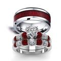 IOU Two Rings His Hers Wedding Ring Sets Couples Rings Women's 2pc White Gold Filled Red CZ Wedding Engagement Ring Bridal Sets & Men's Tungsten Carbide Wedding Band, Crystal stone Metal, Agate