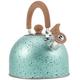 Stovetop Tea Kettle Whistling Teapot Stainless Steel Water Kettle with Wood Handle Locking Spout Cover Camping Serving Kettle for Gas Induction Electric Stovetops 2L- Blue (Color : Green)