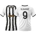 White Black Football Shirt 2023 2024. Custom Dusan Vlahovic Number 9 Shirt. Official Replica. Adult and Child. (12 Years)