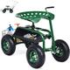 GiantexUK Adjustable Rolling Garden Cart, Swivel Gardening Trolley Planting Station Seat with Tool Tray & Basket, Heavy Duty Outdoor Gardener Work Stool (with Extendable Handle, 99x45x46-55cm)