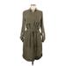 H&M Casual Dress - Shirtdress High Neck 3/4 sleeves: Green Solid Dresses - New - Women's Size 4