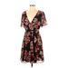 Madewell Casual Dress - A-Line V Neck Short sleeves: Black Floral Dresses - Women's Size 2