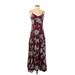 Abercrombie & Fitch Casual Dress - Slip dress: Burgundy Floral Motif Dresses - Women's Size X-Small