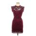 Sans Souci Cocktail Dress - Sheath High Neck Sleeveless: Burgundy Print Dresses - Women's Size Small