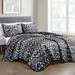 Queen Size - 3 Piece Black Grey Tribal Reversible Quilt Coverlet Bedspread Bedding Set